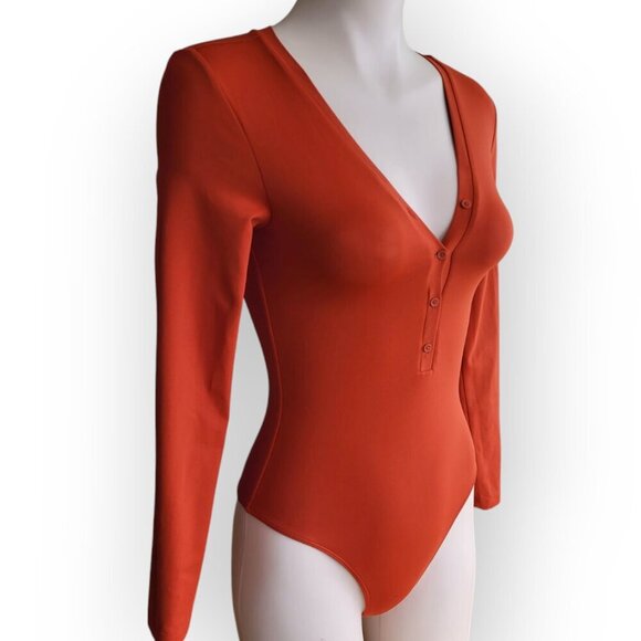Aritzia Babaton Contour Orange Henley Bodysuit Size S - Picture 2 of 10